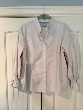 Finley Ruffle Cuff Button-Down Crinkle Fabric Blouse